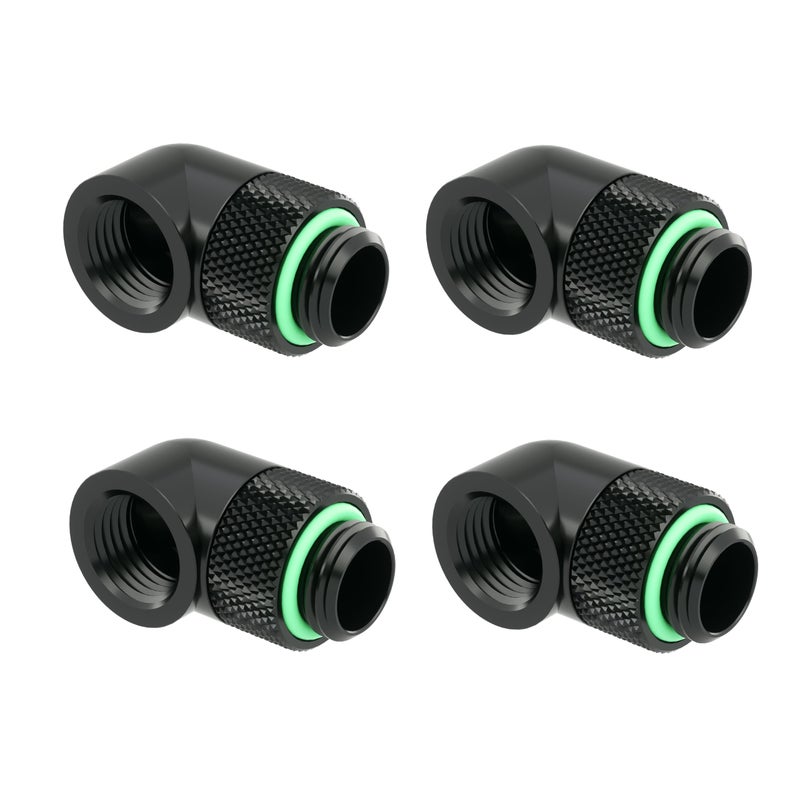 Barrow G1/4" Male to Female Extender Fitting, 90 Degree Rotary, Black, 4-pack - Image 1